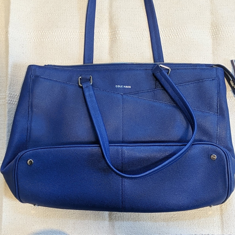 Cole Haan Blue Leather Laptop Tote Bag